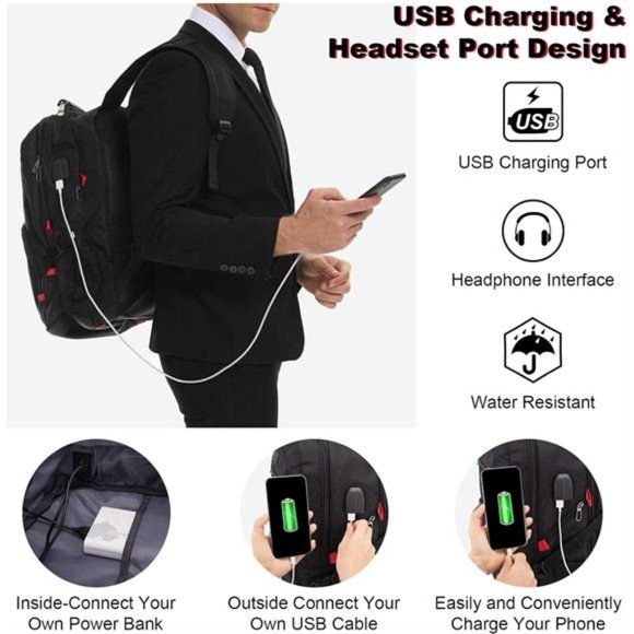 Travel Laptop Backpack Waterproof Anti Theft Backpack with Lock and USB Charging - Picture 4 of 6